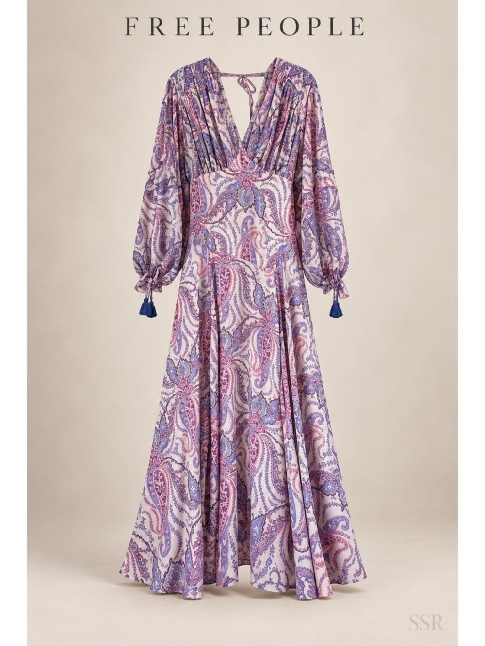 Free People Mirage Maxi Dress Size 2 Tea Combo Paisley Puff Sleeve Boho NWT